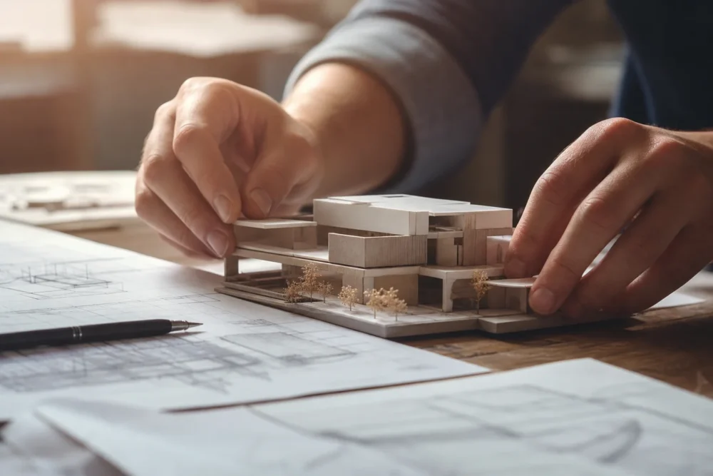 自分でビルを建てる夢を描く様子